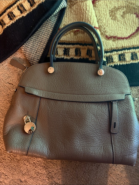 Furla Handbags - Furla Taupe Leather Satchel with Gold-Tone Charm